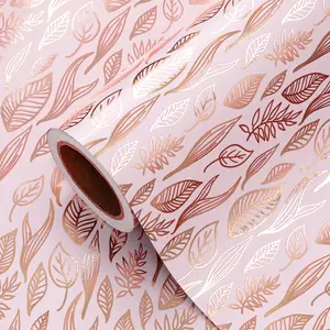 Metallic Rose Gold Foil Leaf Gift Wrap Paper, Elegant Plant Pattern, Wedding Birthday Holiday Decor, DIY Craft Paper, 43.2cm X 1000cm