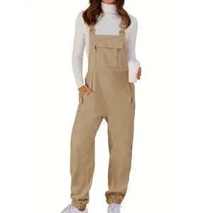 Women's Cute Fleece Overalls Winter Warm Casual Jumpsuits With Zipper Pockets
