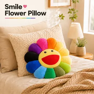 MIUVA Smile Face Plush Rainbow Pillow, Sunflower Indie Decor Plush Pillow Soft & Comfortable Flower Floor Pillow for Home Reading Bed Room Decoration Tapestry Living Room Modern Tapestries  Christmas Gift Set Stock Up Christmas Decorations