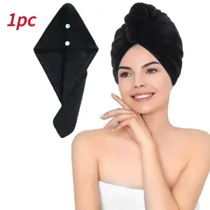 1pc Super Absorbent Microfiber Hair Towels, 320GSM Soft Quick-Dry Hair Drying Cap for Normal Hair, Unscented Curl Enhancing Textured Hair Wrap Turban, Easy Double Button Design for Bathroom Accessories, Absorbent Breathable Towel