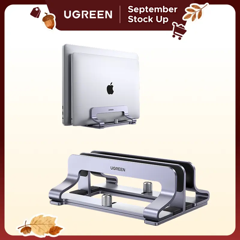 UGREEN Aluminum Vertical Laptop Stand for Desk - Single/Dual Adjustable Dock, Desk Accessories, Steady 17.3" Hold, Great Stability, Compatible with MacBook Pro/Air, Lenovo Ideapad, Surface Book, HP Notebook, Dell Chromebook, PC - tiktokshopstockup