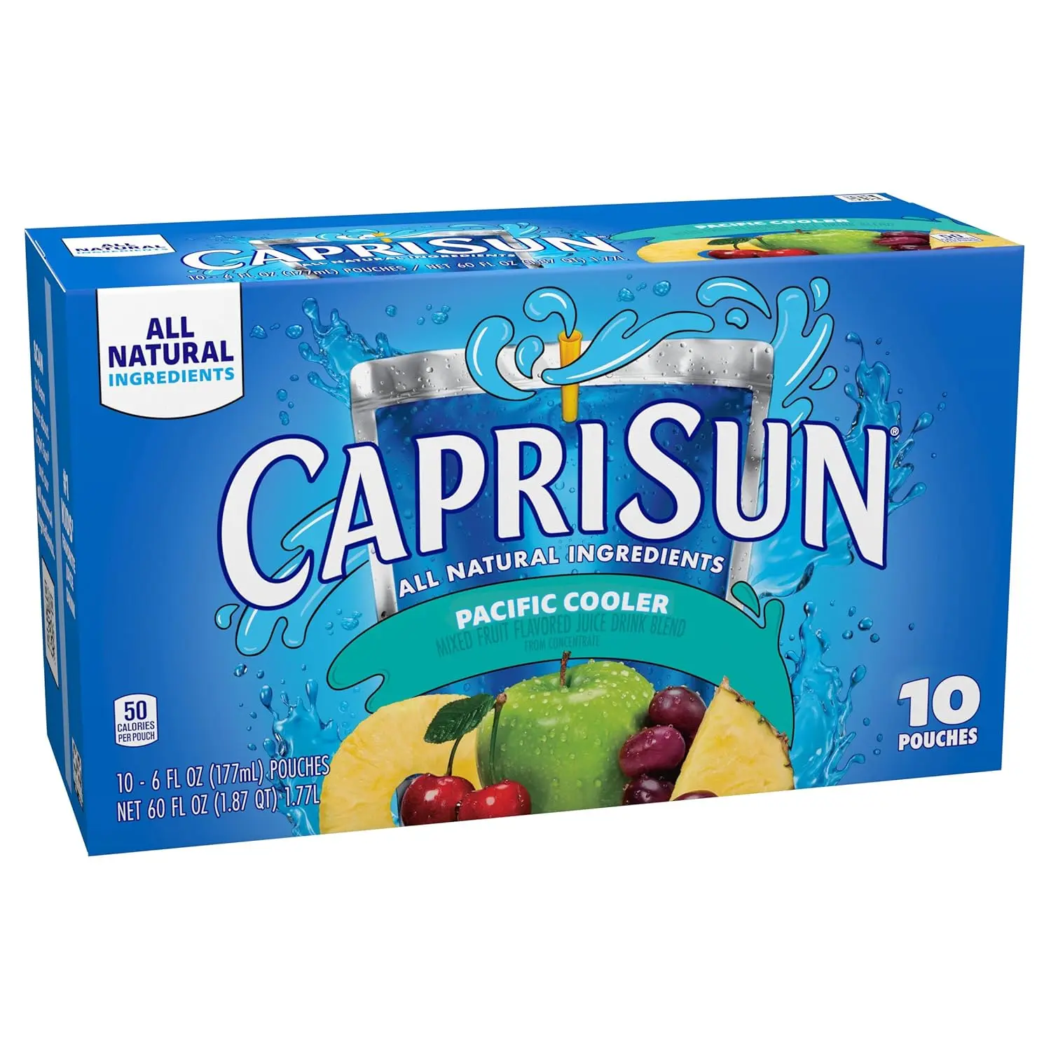 Capri Sun Pacific Cooler Mixed Fruit Flavored Juice Drink Blend - Made with Natural Filtered Water - 10-Ct Box of 6 fl oz Pouches, Ideal for Chilled Storage (US)