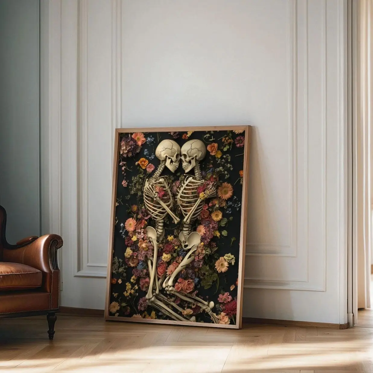 Romantic Skeleton Wall Art Gothic Floral Skull Poster Couple Home Decor Print 2