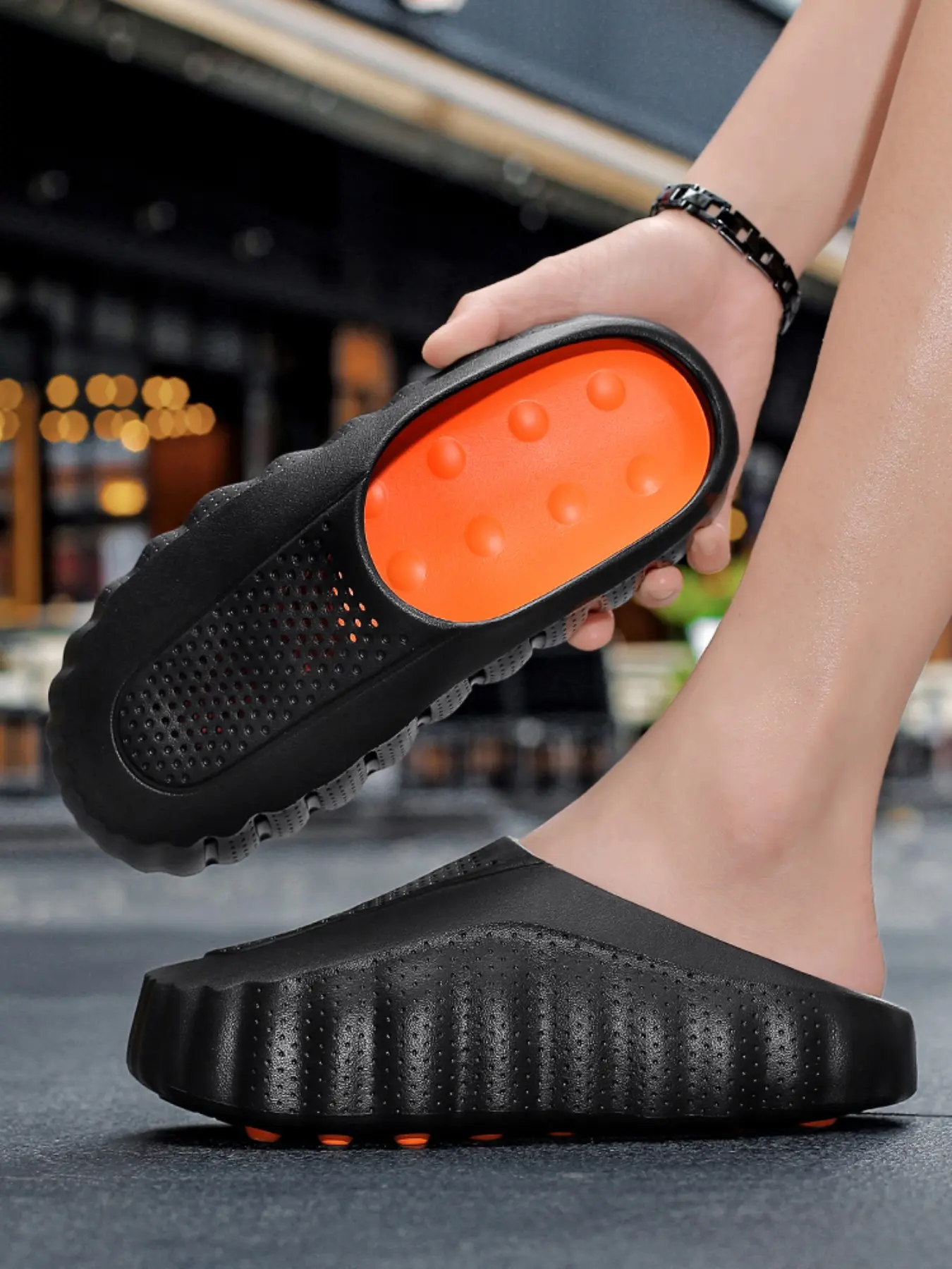 Men's Summer Sandals, Open Toe Half Slip-On Shoes, Slide, Thick Bottom Open Toed Slippers, Non-Slip Thick Sole, Durable Beach Footwear, Outdoor Wear, No Heel Design