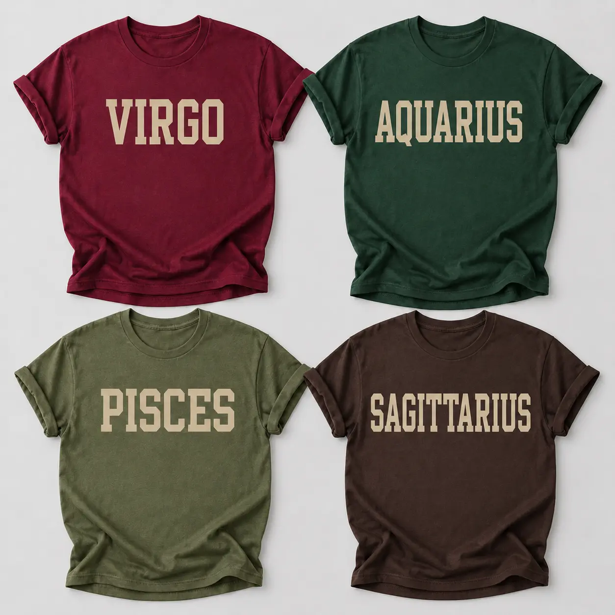 12 Minimalist Zodiac Shirt, Virgo Aquarius Pisces Sagittarius Astrology Tee, Retro Collegiate Horoscope T-Shirt, Birthday Gift for Women and Zodiac Lovers