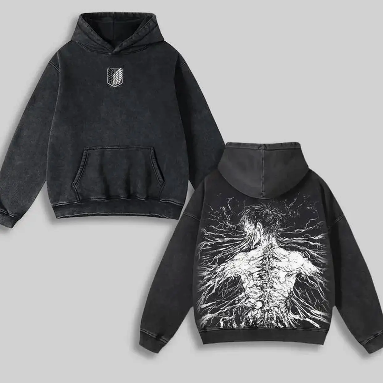 [Collection] Retro Vintage Limited Eren Yeager x Attack On Titan Hoodie, Anime Double Printed Oversized Washed Hoodie, Anime Manga, Anime Fan, Anime Merch 869 TSO