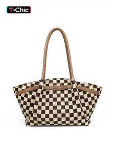 Big Checkered Plaid Bag for Women, Large Capacity Hobo Handbag Women's Vintage Shoulder Bag, Checkerboard Underarm Purse for Work Office Travel Shopping Gifts, Fashion Tote Bag, Stylish Tote Bag, Casual Tote Bag, Checkered Pattern Bag