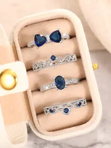 Charming Bow Zircon Ring Set, Stackable Fashion Rings, 4-Piece Gift Box for Women, Perfect for Weddings Anniversaries Parties, Casual Style Jewelry