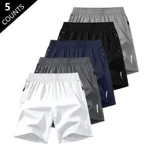 Men’s athletic shorts, 5-pack — breathable stretch fabric, -wicking performance; elastic drawstring waistband and side pockets; suitable for running, gym workouts, beach basketball, and fitness wear—breathable  fabric that Casual Men's Quick Dry Sport