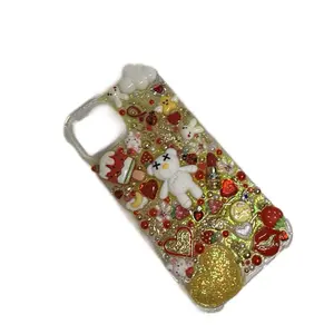 iPhone 15 Customized Junk Phone Case - Handmade with Vibrant Embellishments, Fully Customizable, Lightweight & Durable Design cute flower anti drop tough