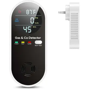 4 in 1 Upgraded Gas Leak Detector and Carbon Monoxide Detectors, Dual Sensor Gas Leak Detector & Carbon Monoxide Detectors Plug in (Temperature & Humidity) for Home, RV (Black)
