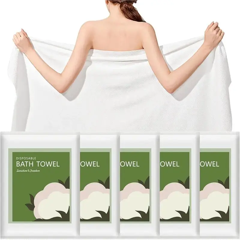 10-Pack Plant-Based Disposable Bathroom Towels, 55inX27.5in Large Durable Lightweight Super Absorbent Breathable Individually Wrapped Portable Towels, Super Absorbent Towel