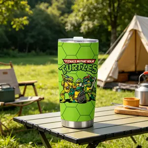 1 Pc 20oz insulated mug, Insulated coffee tumbler, vacuum cup, double wall, leak proof, with handle and lid, skinny design, for hot cold drinks, keep hot 12h cold 24h, Teenage Mutant Ninja Turtles print, fun gift for kids teens, daily use tumbler