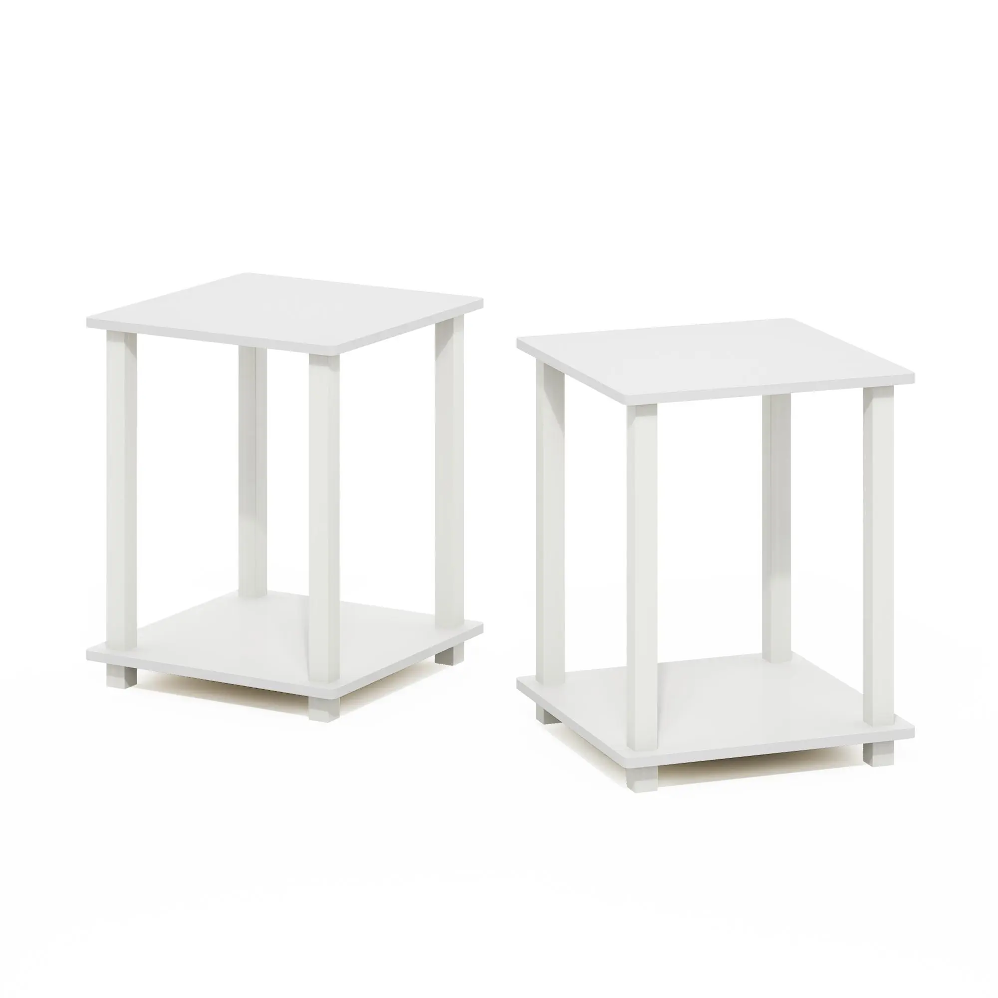 2-Pack Modern White Rounded Edge Plastic Bedside Tables, 2-Tier Indoor Side Tables with Functional Storage, Sturdy PVC Tubes, Tool-Free Easy Assembly, 16(d)x16(w)x20(h)in for Bedrooms, Small Spaces