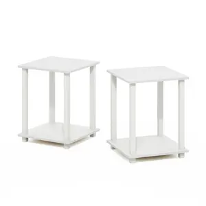 SIMPLISTIC Side Table Set of 2 in White, a functional piece with 2-tier storage, easy assembly for bedrooms, living rooms, and small spaces