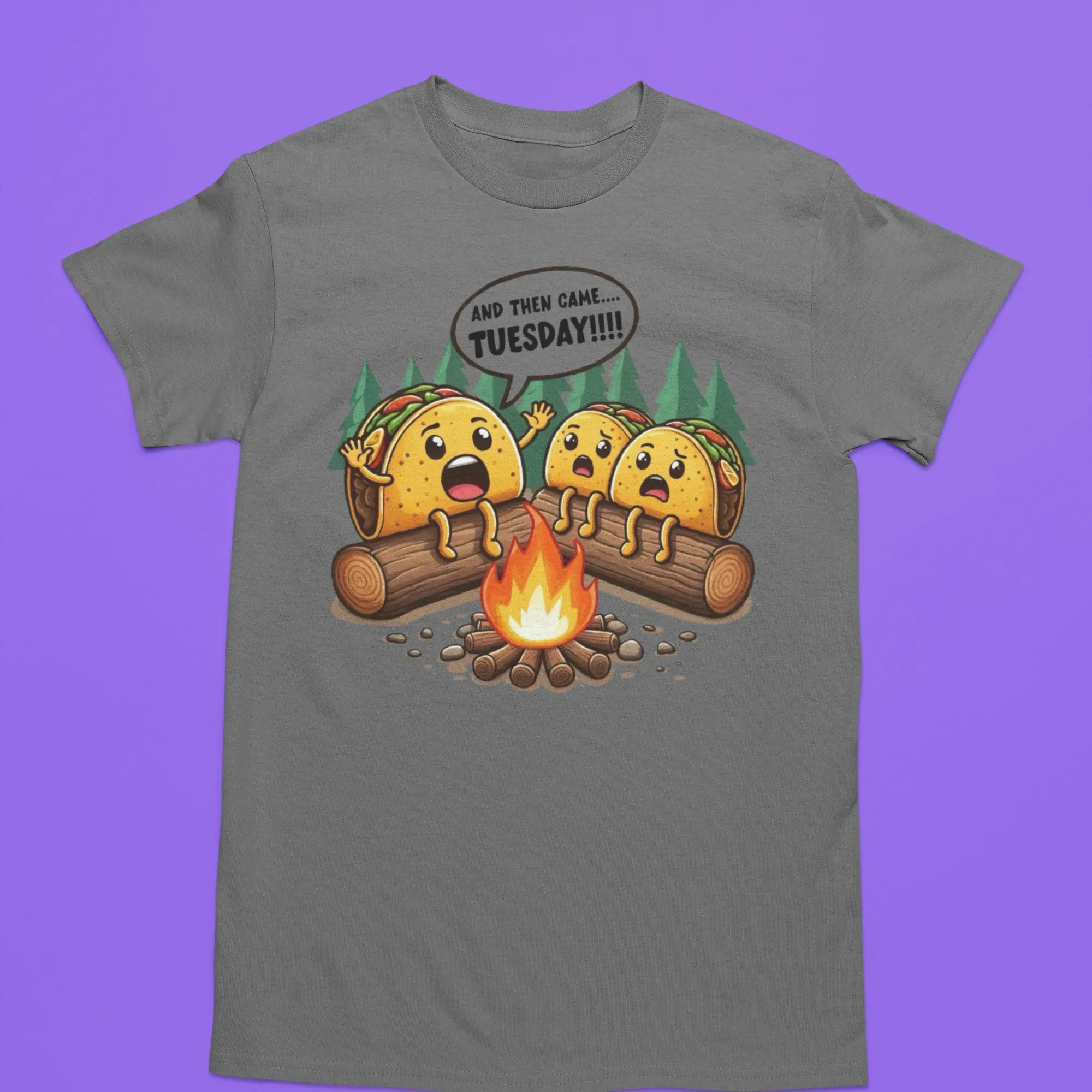 Gildan Men's Short-Sleeve Round Neck Spooky T-Shirt, Casual Top with Quirky Design, Taco Campfire Scary Stories Humorous Twist, Ideal for Parties