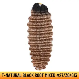 YGwigs Ombre Feather Crochet Human Hair Mircale Knots – Deep Wave Body Wave, Pre-Separated, Natural Black Mixed Colors