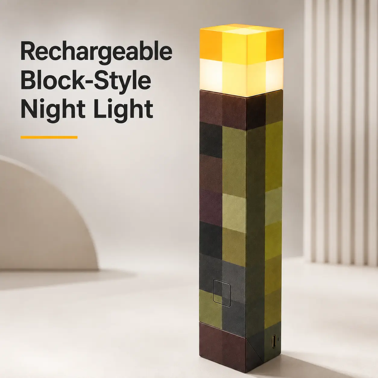 4-Color Rechargeable Block-Style Night Light, Type-C Charging
