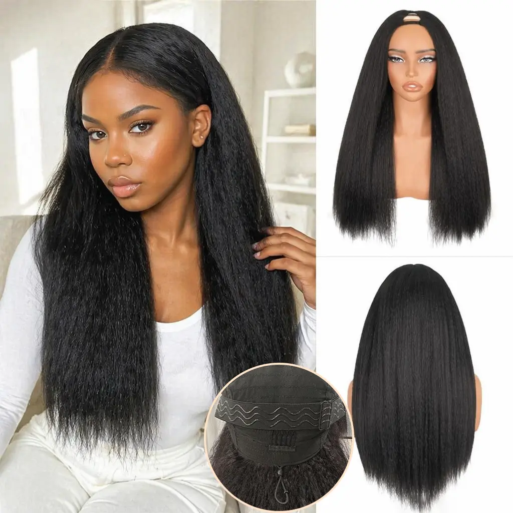 MAISHANG Non-Adhesive Human Hair Half-Wig, 22inch Straight V-Shaped Distributed, Smooth Soft Texture, Natural Black, Ideal for Daily Wear (Hair Extensions & Wigs Accessory) burmese curlyglueless wigs
