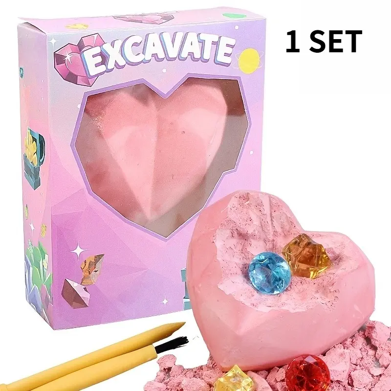 Heart, Shell, and Treasure Chest Digging Kit — Jewelry Excavation Toy, Kids' Science Exploration Kit (Tools Included), Party Gem Discovery Toy — The Perfect Archaeology Gift for Boys and Girls