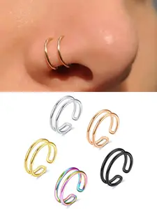 Fake Nose Ring Hoop Fake Earrings Small Fake Lip Rings Hoop Fake helix Hoop Stainless Steel Faux Nose Ring Piercing For Women Stainless Steel Silver Gold Black Colorful Non Piercing Nose Rings Clip On Nose Ring Fake Doouble Nose Ring Jewelry For Women