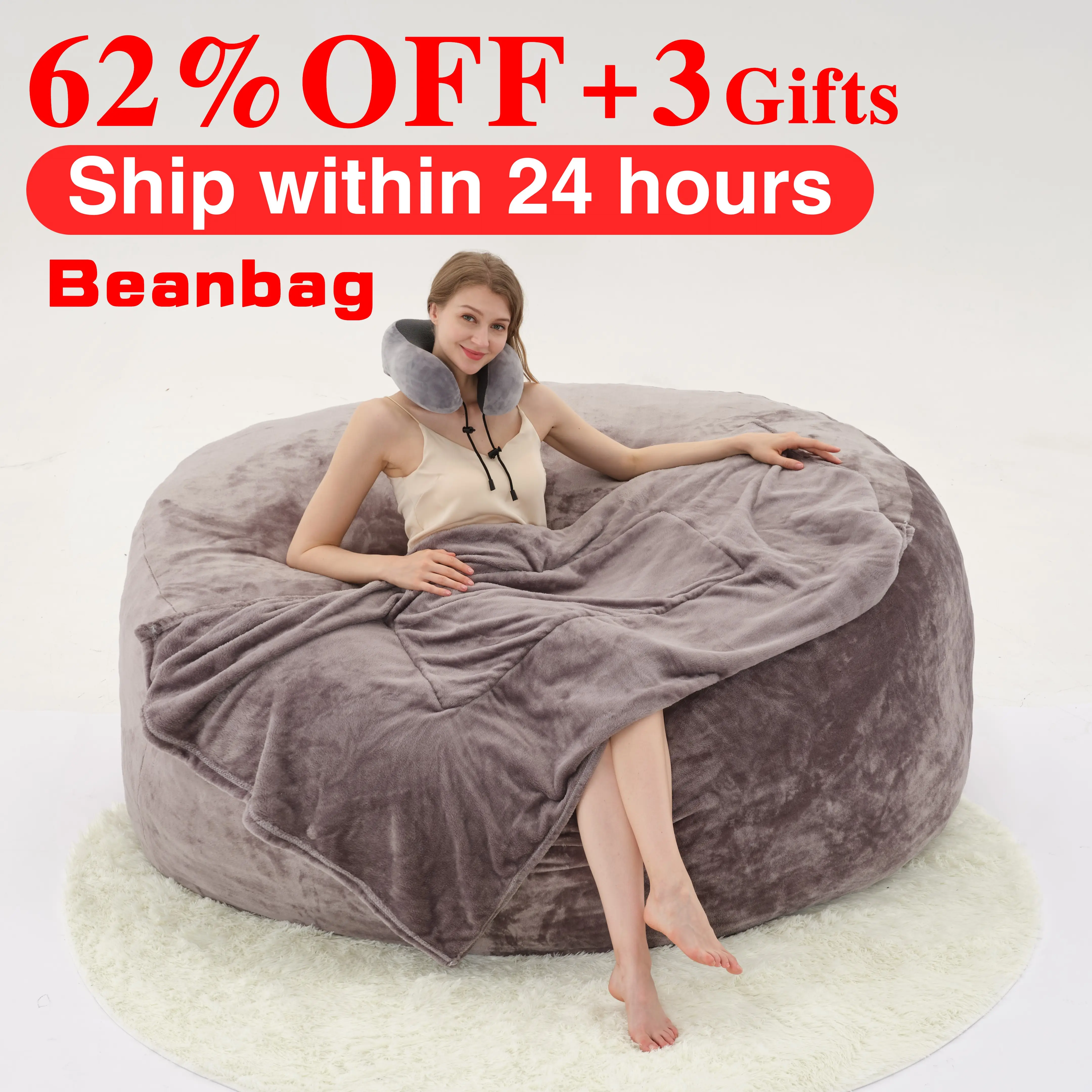 3FT/4FT/5FT/Jumbo (Include Filler) Lazy sofa beanbag Chair Machine washable cover Free Ship:Memory Foam Furniture flannel fabric large bean bag 02 Liv