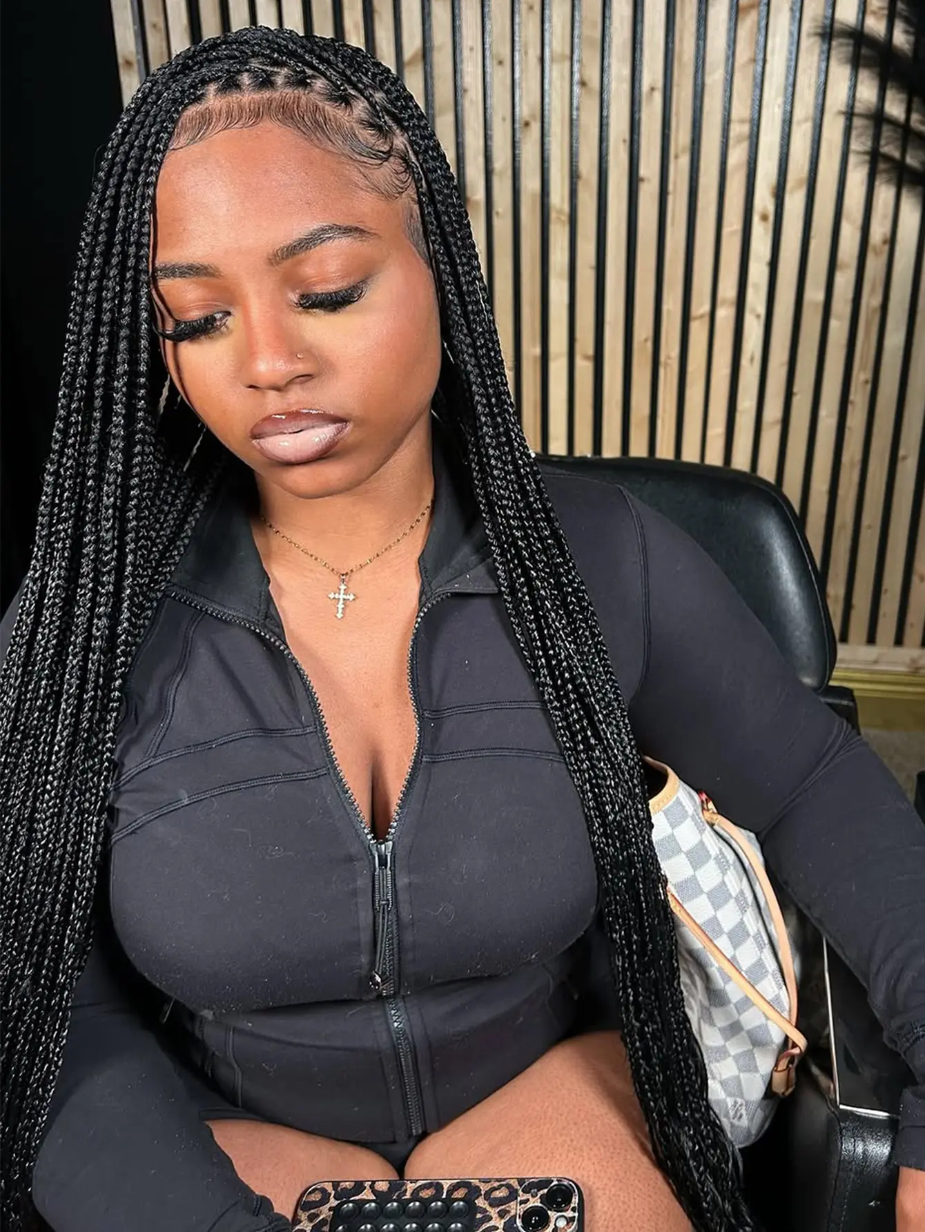 Dosay Cornrows Small Box Braided Wigs Synthetic Faux Locs Goddess Knotless Braiding Hair Wigs #1B Full Lace Wigs For Black Women  Daily Work Wedding & Vacation