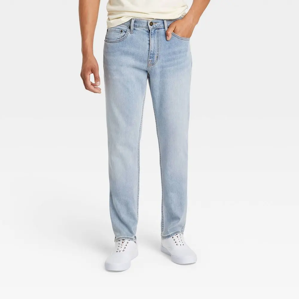Goodfellow & Co Men's Jeans, Relaxed Tapered Athletic Fit in Soft Stretch Denim, Mid-Rise with 5 Pockets and Zipper Fly