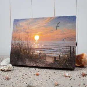 Abraham Hunter Coastline Sunset 8x6 Lighted Tabletop Canvas with Fiber Optic LED Technology Auto Timer for Romantic Beach Scene