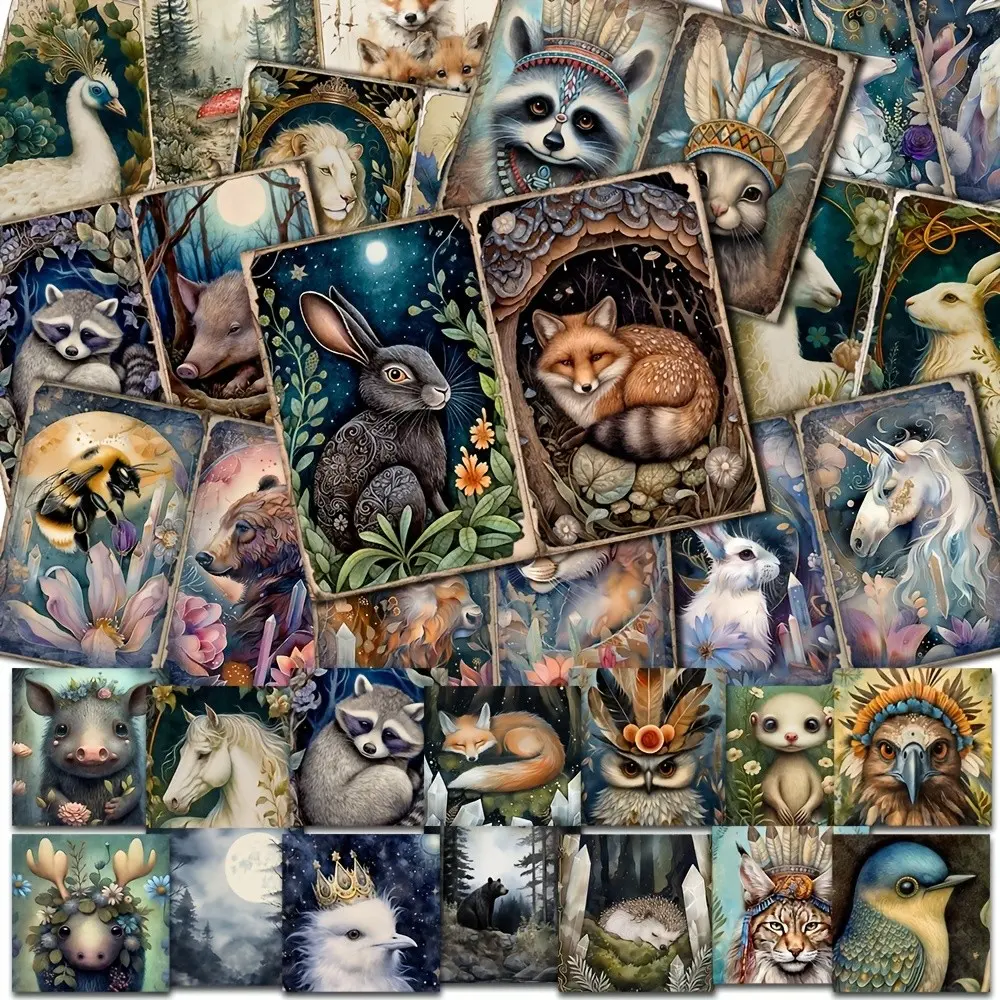 60pieces, background paper and sticker, Fantasy Animal Theme DIY Junk Decoration Set, Perfect for Junk Journals, Arts Crafts, Scrapbooking Supplies, DIY Crafts, Handmade Crafts, GreetingCard, Crafting Kit, Handcraft