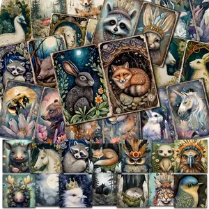 60pieces(background paper and sticker) Fantasy Animal Theme DIY Junk Decoration Set,Perfect for Junk Journals,Arts Crafts,Scrapbooking Supplies,Junk Journal Kits,DIY Crafts,Background Pad,GreetingCard, Graphic Decal