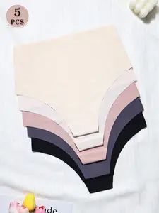 5 Pack Women's Second-Skin Seamless Shaping Panty Smooth Panties High Waisted Panty High Waist No Show 5+ Colors Breathable Nylon Spandex Blend Tummy Control All-Day Comfort Underwear