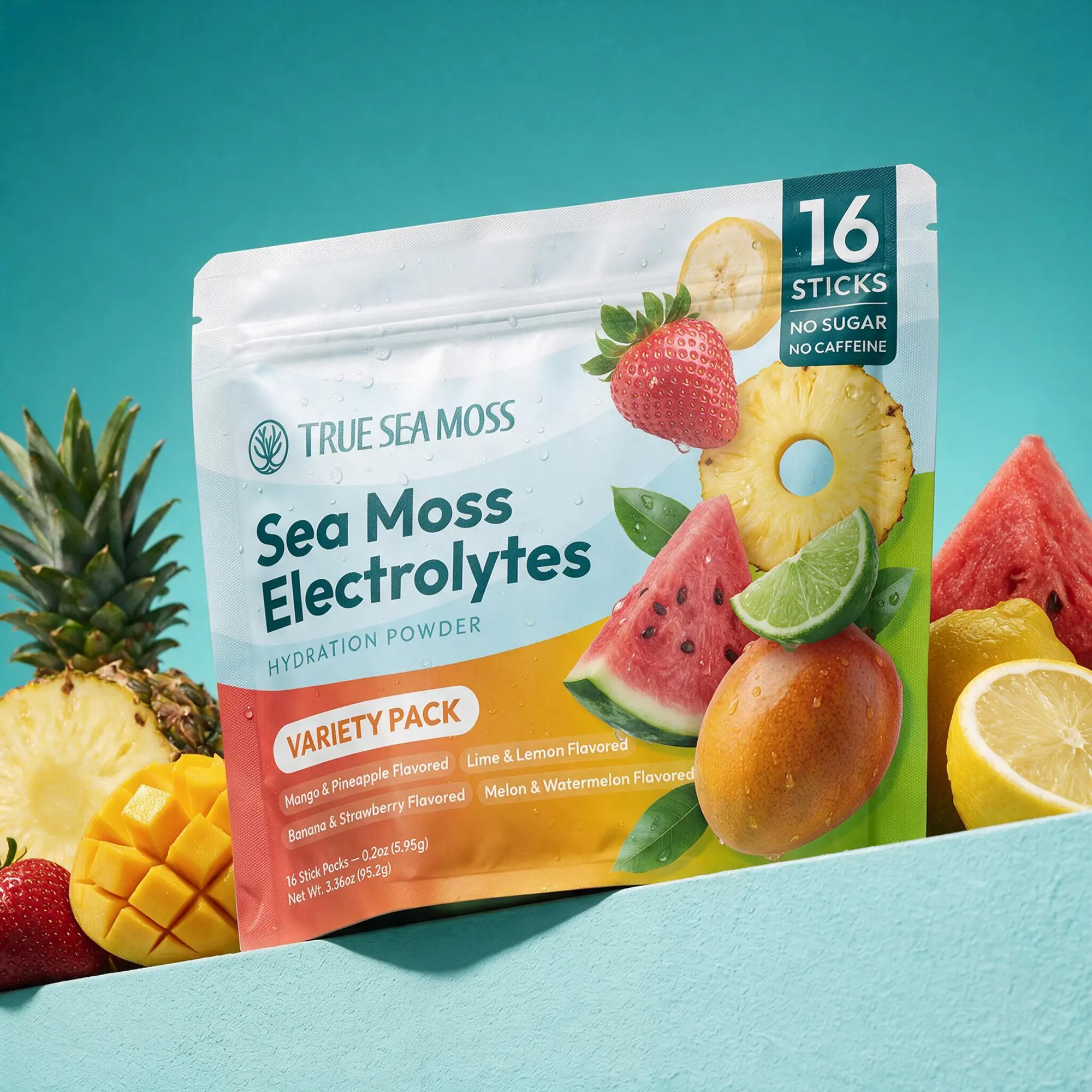 True Sea Moss Electrolytes: Variety Pack – from Wild Sea Moss with Himalayan Salt & Vitamins – Supports Energy, Focus, Skin, Digestion & Mood  powder packets no sugar salt electrolytes powder packets