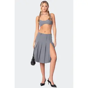 Ethel Side Slit Pleated Midi Skirt