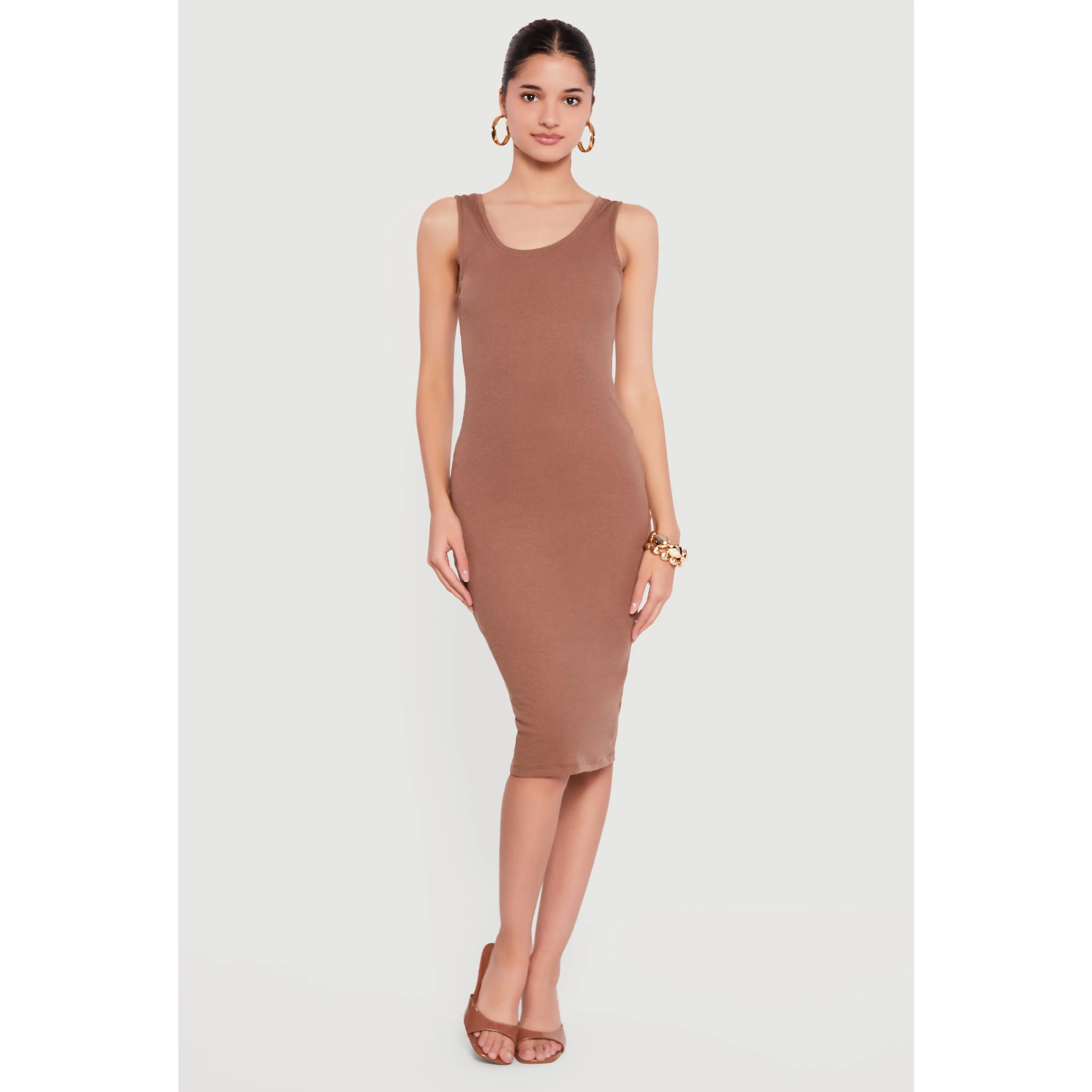 Sleeveless Ribbed Knit Midi Dress