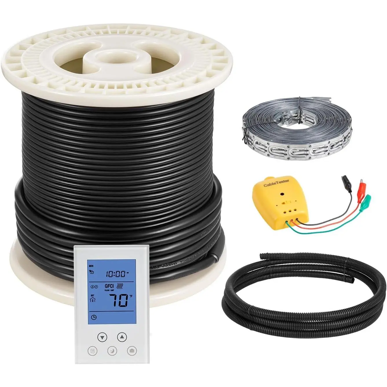VEVOR 50 sqft Electric Underfloor Heating Cable Kit, 120V Radiant Floor System with Smart Control Thermostat, Alarm & Aluminum Shield, Easy Installation for Tile, Stone, Vinyl, Laminate, Wooden Floors
