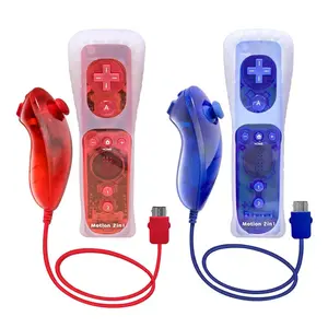 Wii Remote Controller Motion Plus 2 Pack with  Case and Wrist Strap - Remote Controller for Wii U with Built in Motion Plus (Clear Red and Clear Blue)