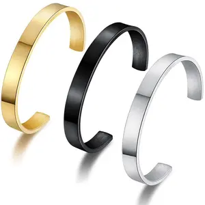 Retro Classic Minimalist Style Smooth C-shaped Stainless Steel Open Bracelet, Suitable for Both Men and Women, Daily Casual Party Jewelry Trendy Bangles