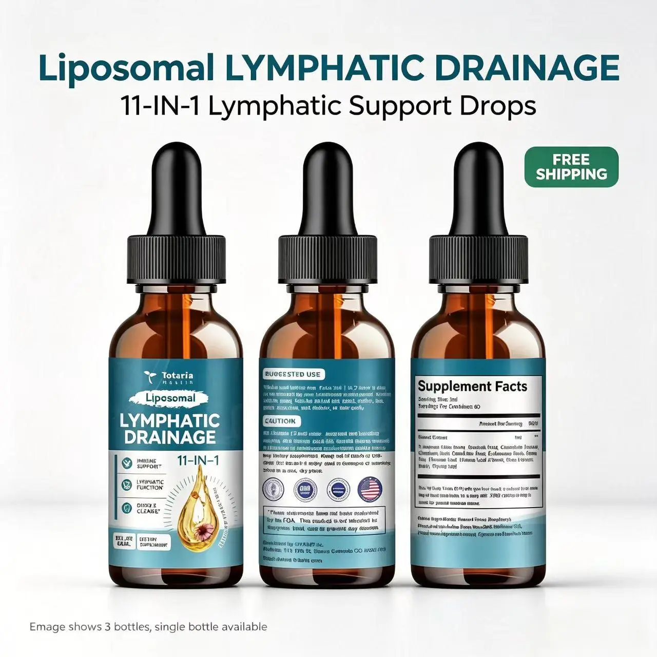 Totaria 2 pack/3 pack 11 In 1 Liposomal Lymphatic Drainage Drops -Organic Supplement with Burdock Root Echinacea Elderberry Calendula Cleavers Herb Dandelion Supports Lymphatic Health 2 FL.OZ Healthcare Natural