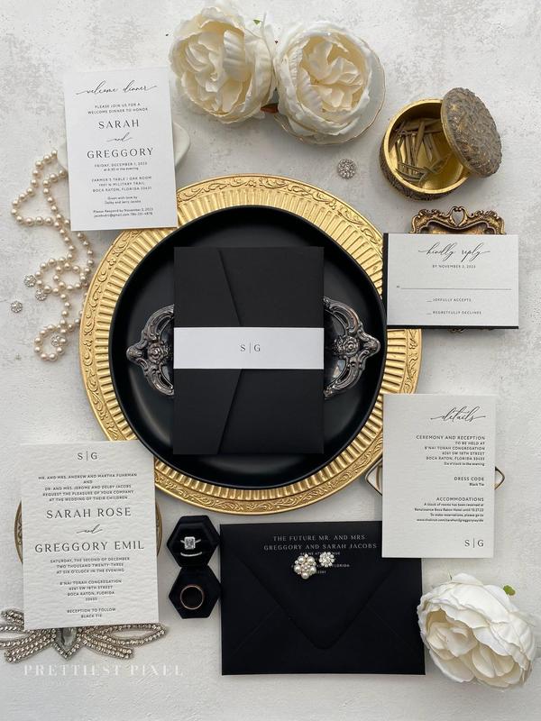 Black and White Letterpress Wedding Invitations | Black Invitations |  Style 1408