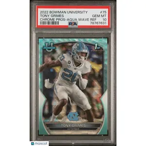 2022 Bowman University Chrome Prospects Tony Grimes Aqua Wave Ref #75 PSA 10 GEM