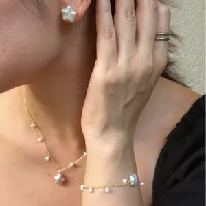 Exquisite Iridescent Baroque Natural Pearl Star Necklace, Bracelet, Earrings, Minimalist Shooting Star Pearl Necklace pearl earring