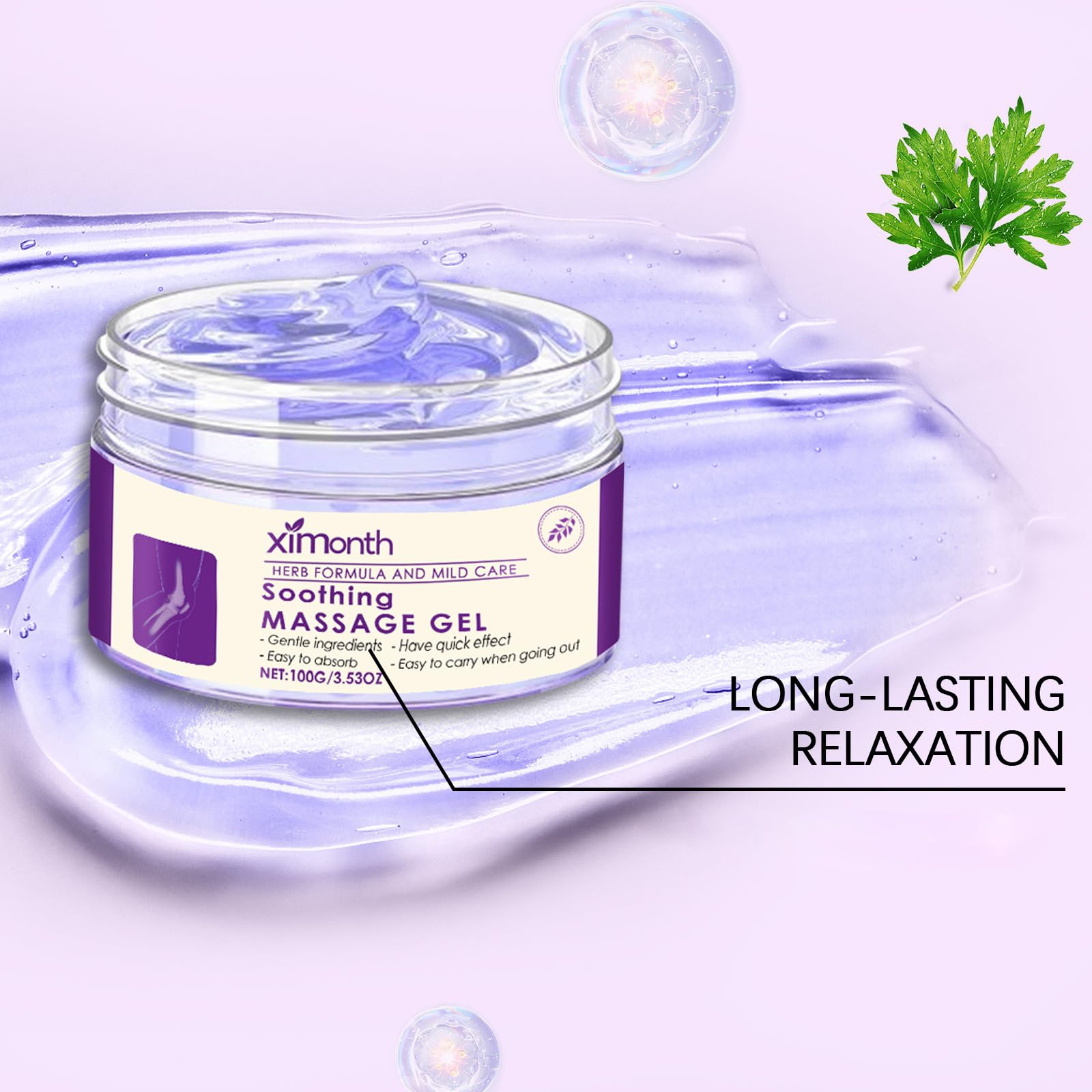 Soothing Relief Massage Gel, Joint Gel Purple Gel Soothes for Knees, Lumbar, Neck, Hands,Feet and Joint Activities Throughout.(100g)