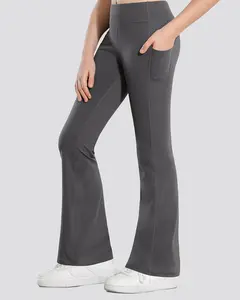 Girls Flare Leggings with 2 Pockets High Waisted