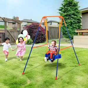 3-in-1 Metal Frame Swing Set with Foldable Stand, 4-Piece Sandbags Set, Easy Assembly, Indoor/Outdoor Backyard Use for Kids 3+