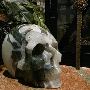 Green & Red Moss Agate Skull
