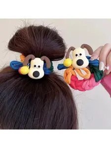 diy cute dog rainbow hair ring head rope thick braid cartoon hair rope ball scalp tendon female hair accessories
