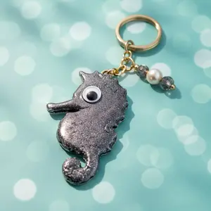 Seahorse Keychain with three bead embellishment