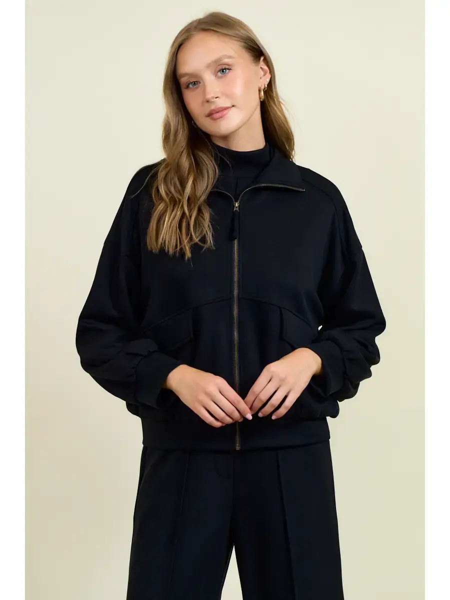 Black Flap Pocket Modal Long Sleeve Jacket