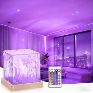 16-Color Water Ripple RGB LED Night Light with Smart Touch & Remote Control, USB Powered Northern Lights Projector, Lamp Ambient Lighting for Game Room And Home Decor, Omantic Gift, Christmas Party Decoration